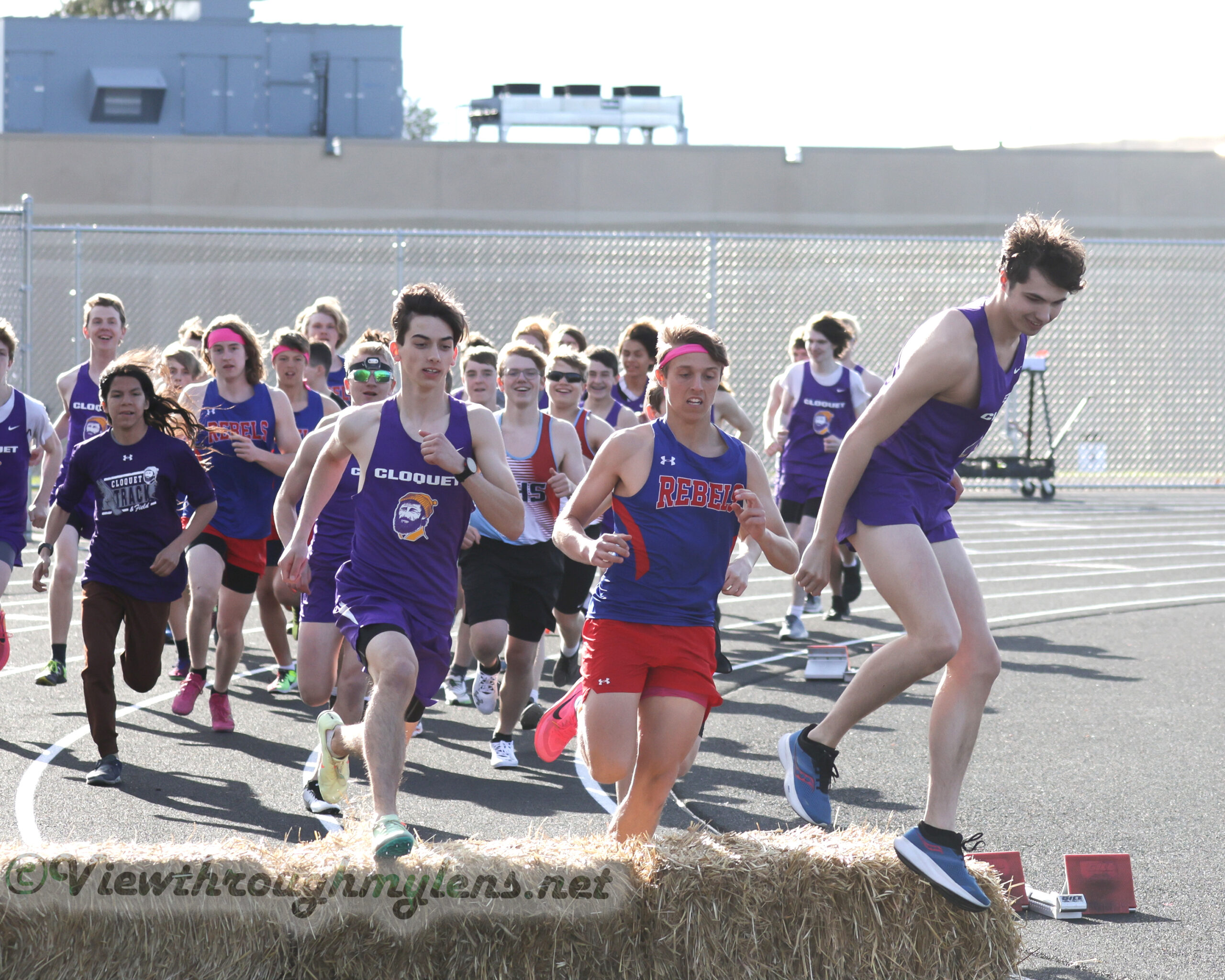 The Cloquet Relays feature a steeplechase race, with straw bales used in place of not having water pits at the Cloquet track.